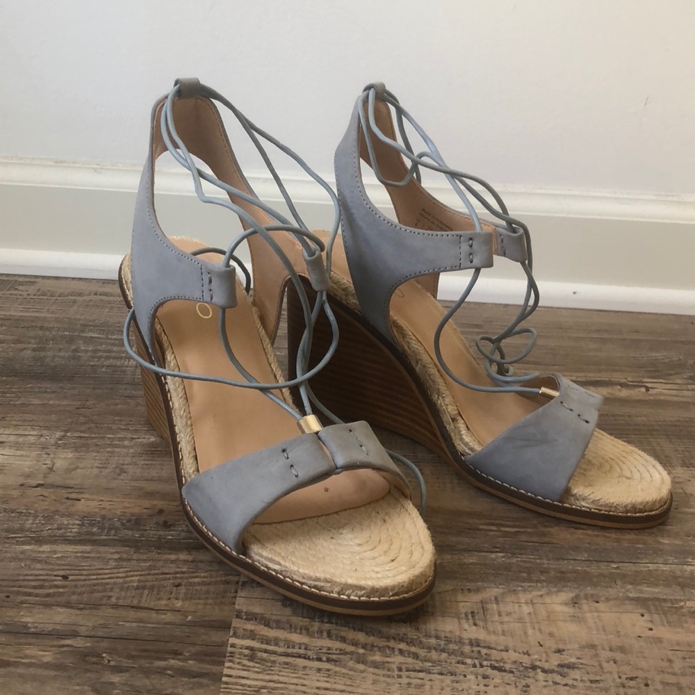 Aldo blue suede wedge lace up size 8